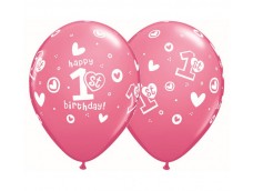 Baloni mazuļiem - 1. gadiņš, rozā, QUALATEX, 29cm